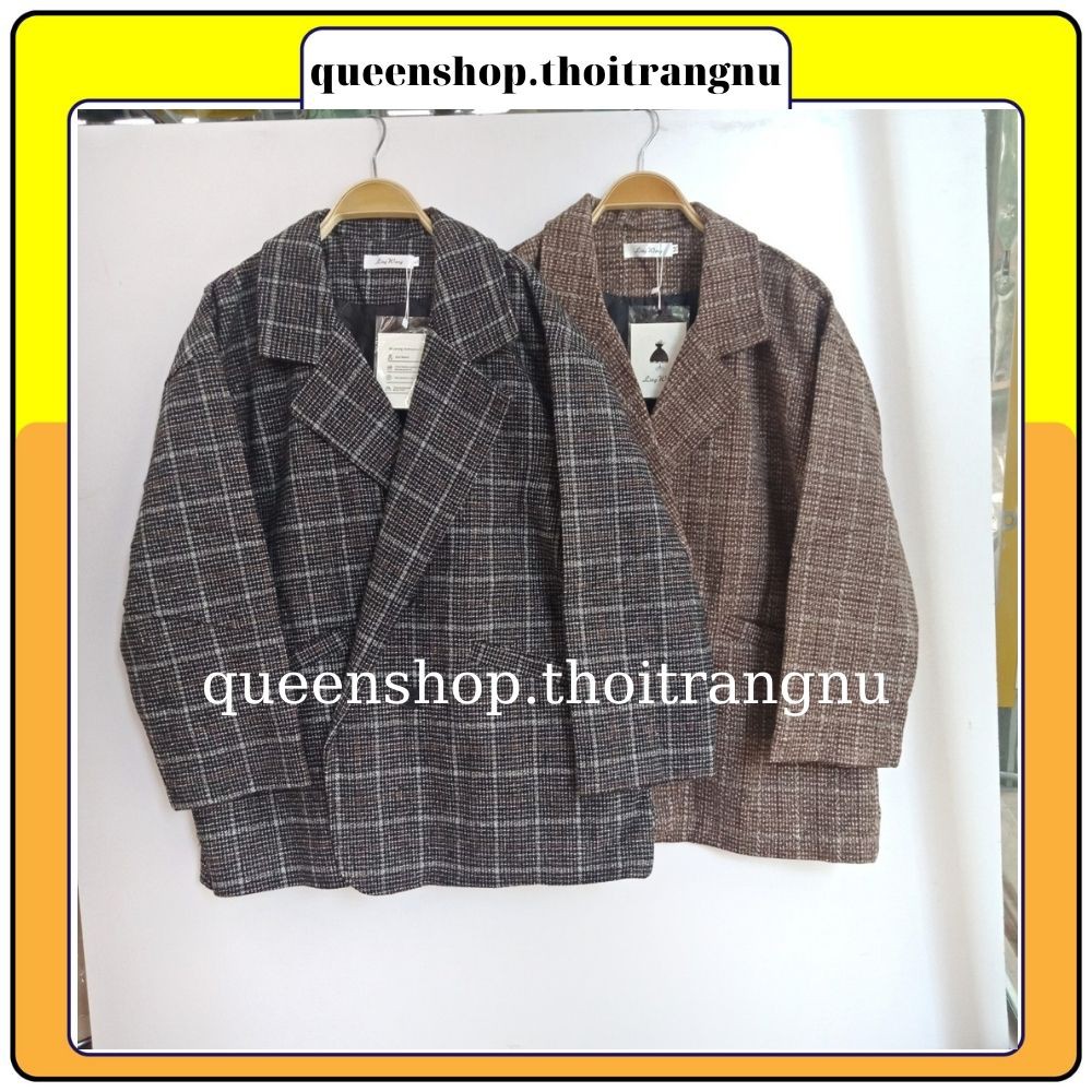 Áo blazer nữ 2 lớp , áo vest kẻ khoác ngoài dài tay phong cách hàn quốc Queenshop