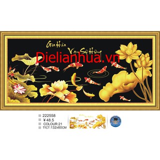 Tranh thêu chữ thập 3D Gia Hòa Vạn Sự Hưng. Kích thước: 132x60cm