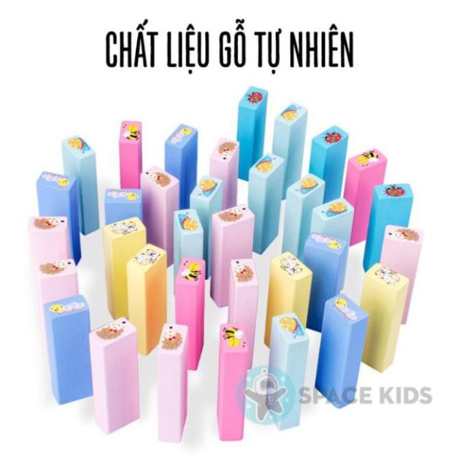 Đồ chơi cho bé Rút gỗ 51 chi tiết cao cấp kèm xúc xắc in hình con vật, đồ chơi thông minh Space Kids