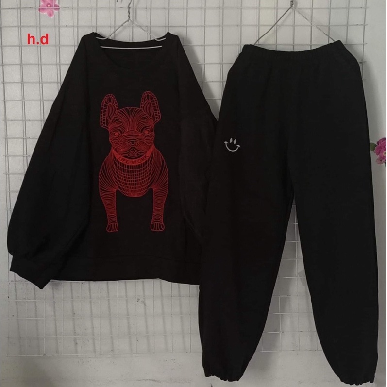 Sét áo nỉ chó +quần mặt cười HD12