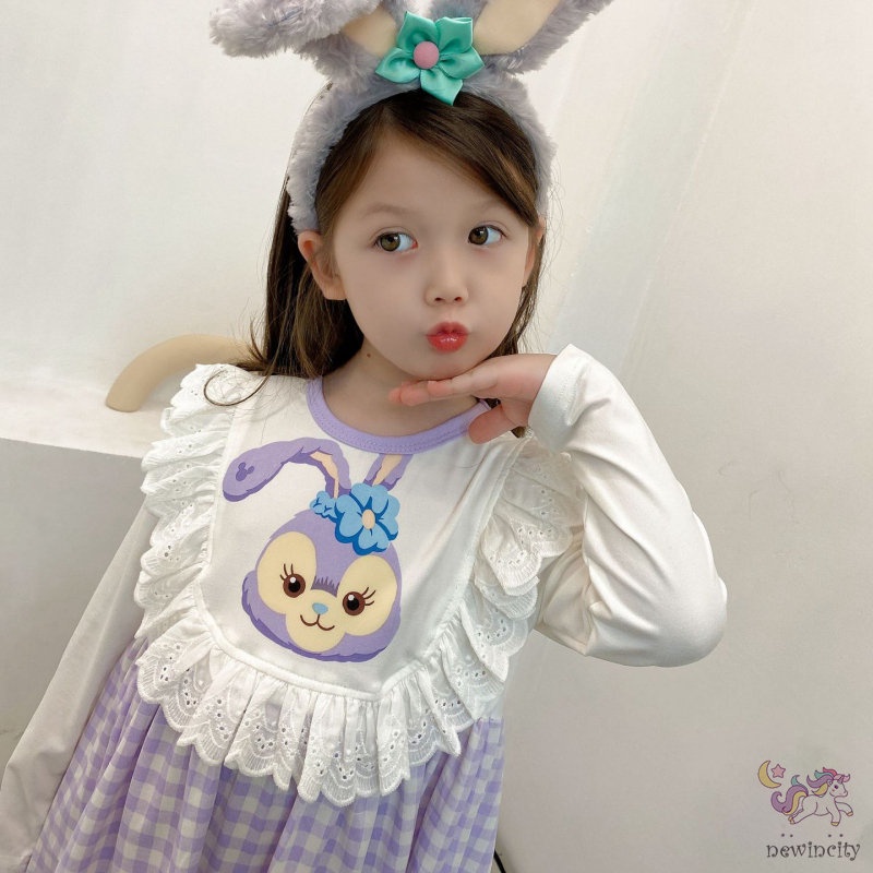 Đầm dài tay phối ren in hoạt hình thời trang Hàn Quốc cho bé gái