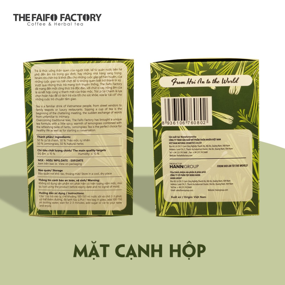 Trà sả chanh Faifo Factory - trà thảo mộc thiên nhiên Hộp giấy túi lọc (15 túi x 2g)