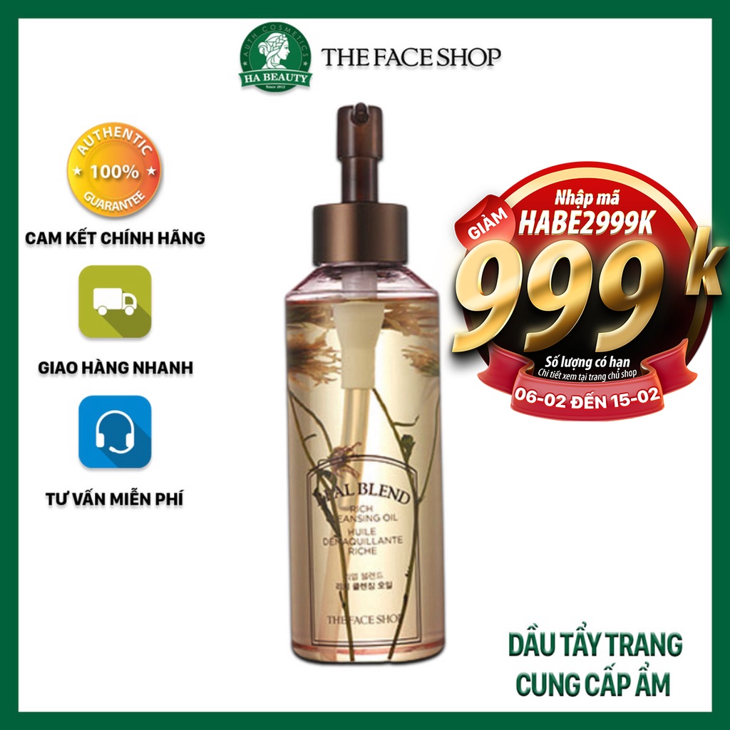 Dầu tẩy trang cung cấp ẩm dưỡng ẩm sạch sâu dịu nhẹ cho da nhạy cảm The Face Shop Real Blend Rich Cleansing Oil 225ml