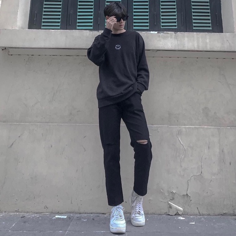Quần Baggy Nam Jeans Xanh Rách Gối Phom Suông Ống Rộng Dáng Đứng Trẻ Trung Chất Vải Mịn Đẹp