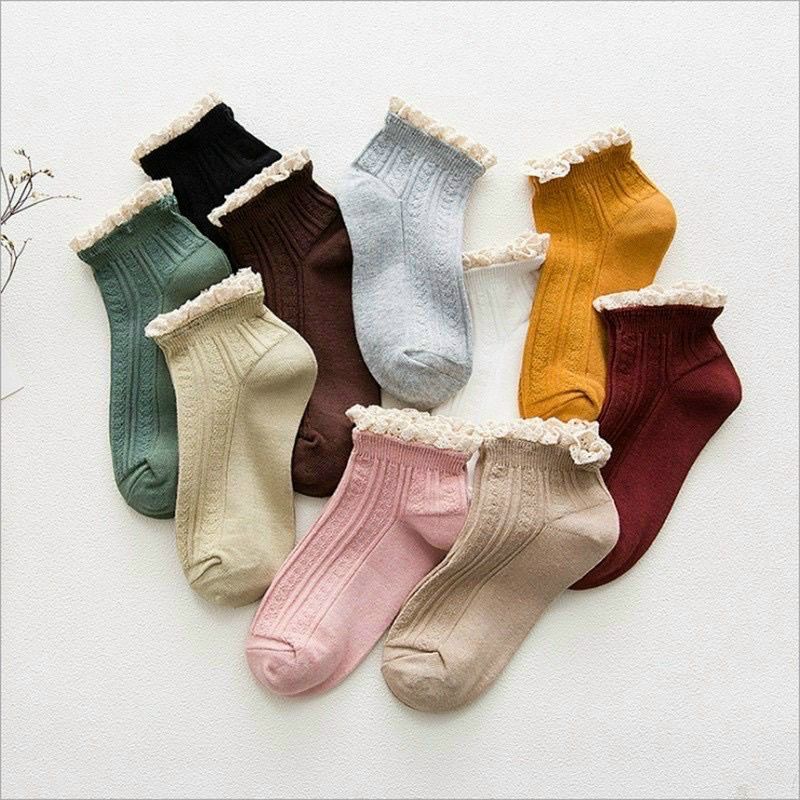 Sét 10 Đôi Tất Nữ Cổ Ngắn Nhún Bèo Phong Cách Hàn Quốc Xinh Xắn Dễ Thương  Nhiều Màu