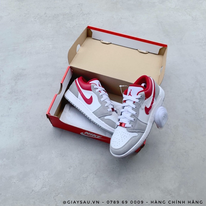 GIÀY JD1 LOW GREY RED DA LỘN LAI AU CAO CẤP