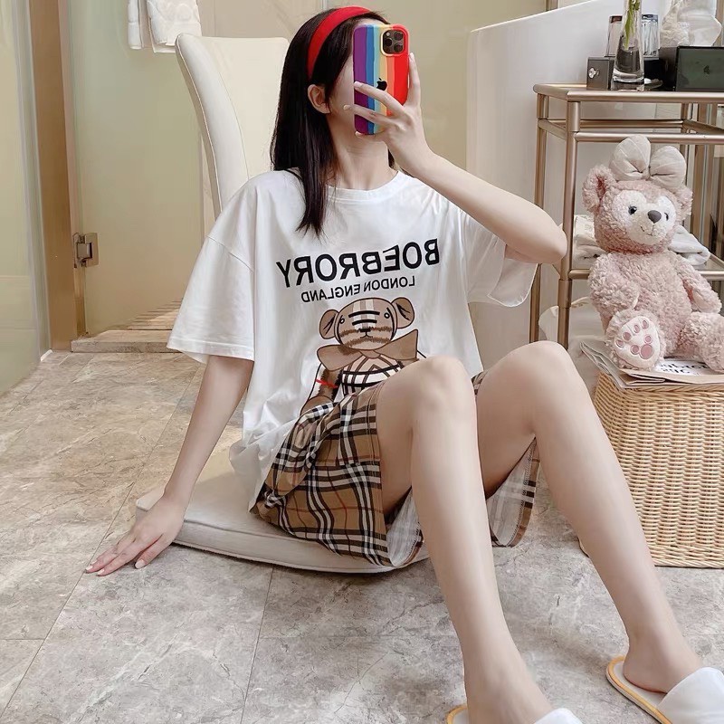 Bộ đồ thời trang caro in hình dễ thương mặc ở nhà đi chơi đều xinh_chất liệu Cotton cao cấp