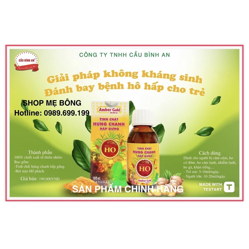 Siro ho húng chanh hấp gừng AMBER GOLD Cầu Bình An