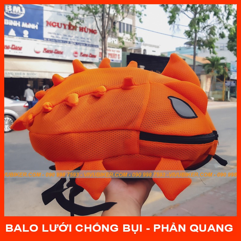 Balo đựng mũ bảo hiểm Fullface hình Khủng Long Phản Quang mắt cao cấp màu đỏ - Balo rồng lưới chống bụi nhiều màu