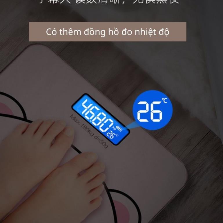 Cân điện tử sức khỏe gia đình màn hình LED thay pin AA hiển thị cân nặng nhiệt độ hình con heo