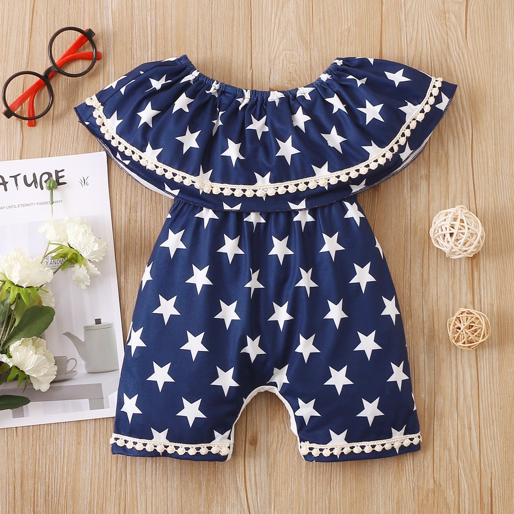 Áo liền quần MIKRDOO kiểu lá sen hoạ tiết ngôi sao thời trang mùa hè cho bé yêu