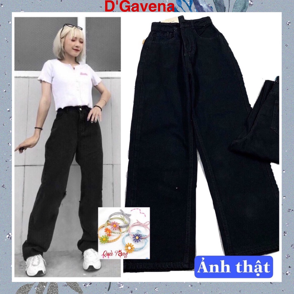 Quần jean nữ ống rộng lưng cao màu đen quần bò nữ cạp cao GV02 | BigBuy360 - bigbuy360.vn