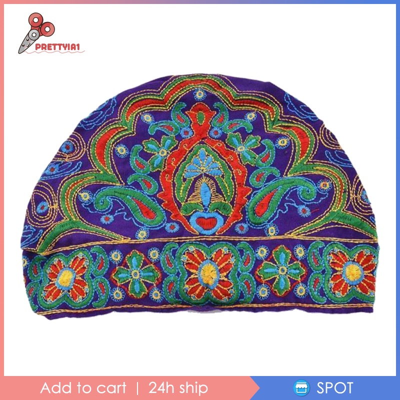 Mũ turban trùm đầu thêu hoa phong cách dân tộc thời trang cho nữ