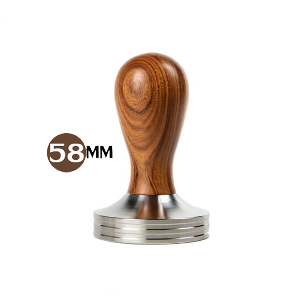 Tamper 58mm | Tay nén cà phê máy Espresso cỡ 58mm đáy phẳng cán gỗ