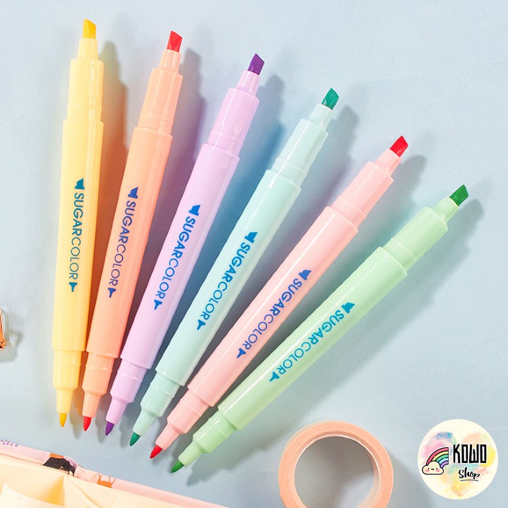 Bút Highlight Dạ Quang Marker Màu Pastel 2 Đầu Sugar Color