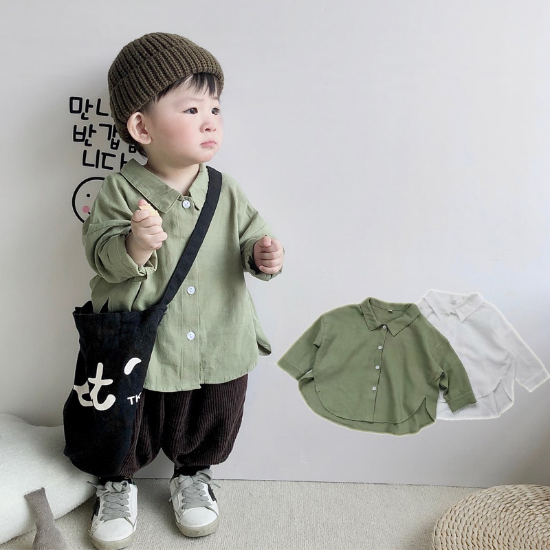 Áo sơ mi trơn basic Hàn Quốc cho bé gái bé trai size 80-120