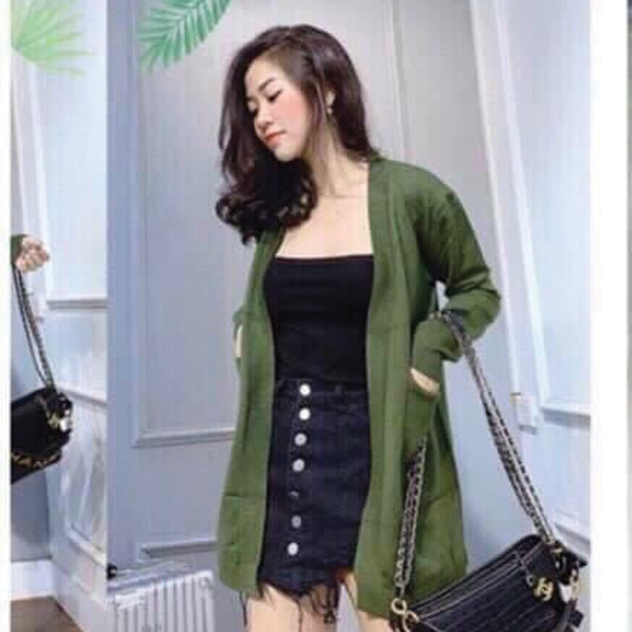 Áo Khoác Nữ Cardigan Len Dáng Dài TEMA - Áo Khoác Len Túi Phong Cách Hàn Quốc | BigBuy360 - bigbuy360.vn
