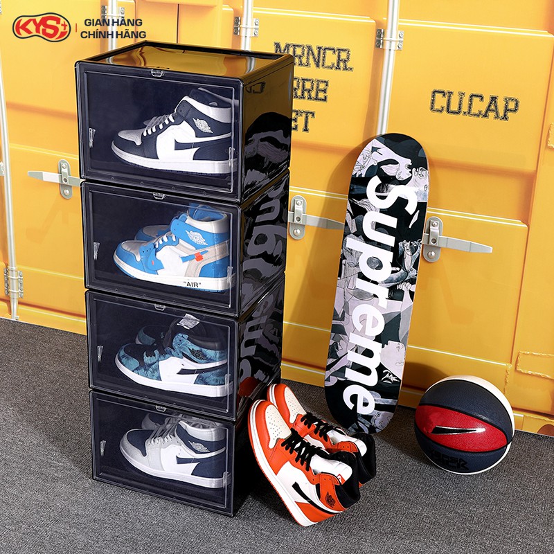 Hộp đựng giày sneaker cửa ngang khay trượt tự động cao cấp KYS - Màu Đen