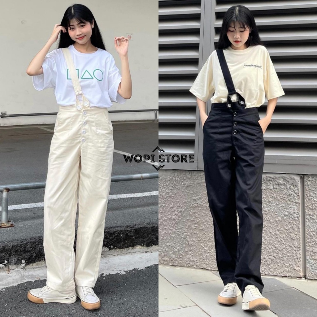 Quần Yếm Kaki Nữ BEE Yếm Quần Form Rộng Style Hàn Phong Cách Năng Động Lên Dáng Siêu Xinh (Ảnh Thật/ Có Sẵn)
