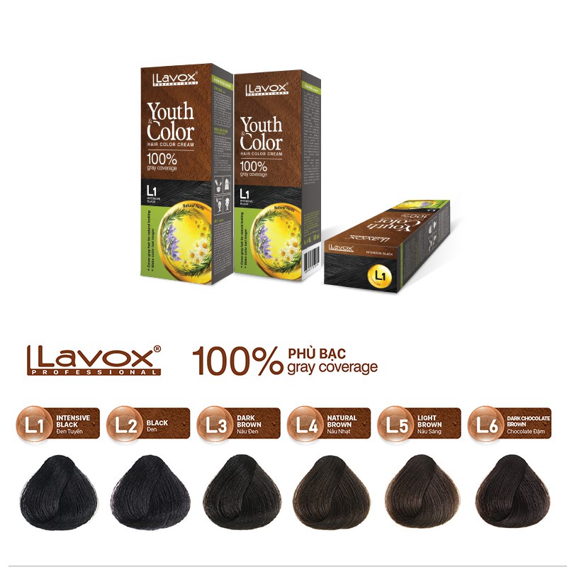tặng Oxy nhuộm phủ bạc Lavox 60ml x2 tự nhiên 100% màu thảo mộc cao cấp cover gray hair for natural herbs