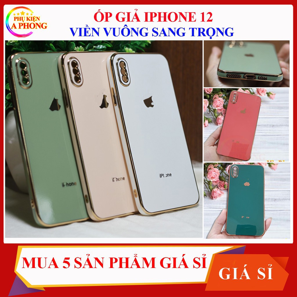 Ốp lưng iphone X - Xs - Xs Max cạnh vuông kiểu dáng iPhone 12 cực đẹp. Ốp dẻo, viền vàng sang trọng.