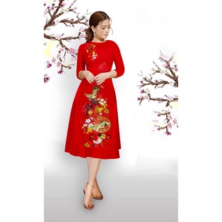 Áo dài cách tân họa tiết siêu đẹp áo dài tết
