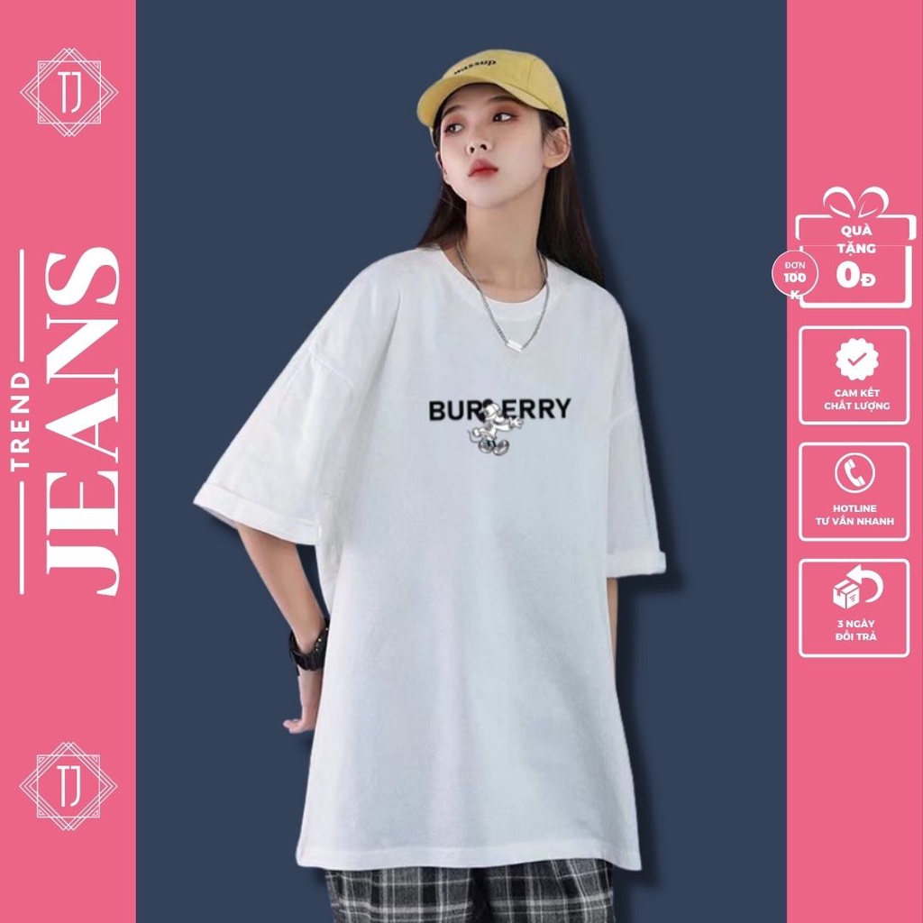 Áo thun unisex, áo đôi nam nữ in hình BURBERRY mickey tay lỡ form rộng