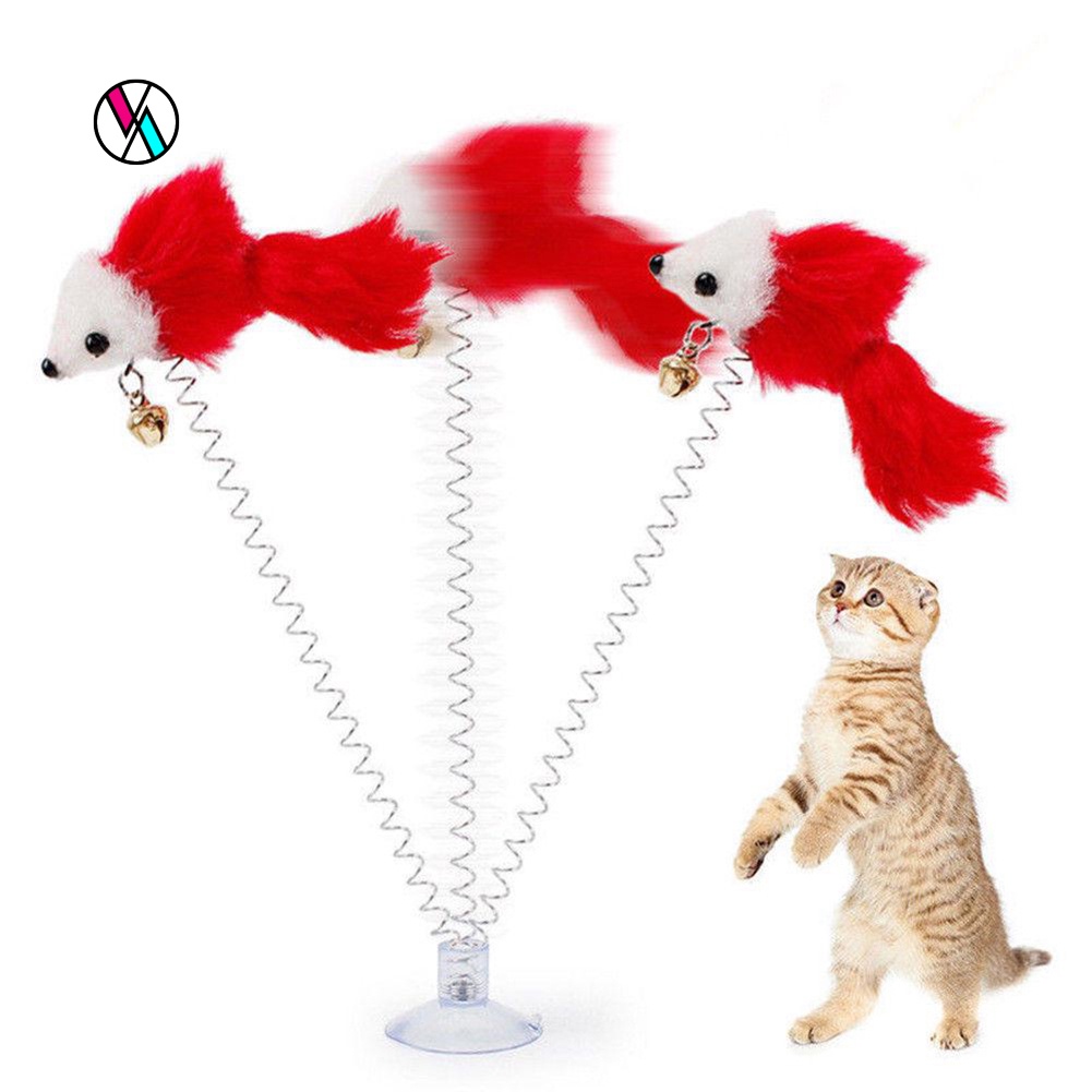 Đồ chơi tương tác hình chuột nhồi bông gắn trên lò xo dễ thương có giác hút dành cho mèo cưng