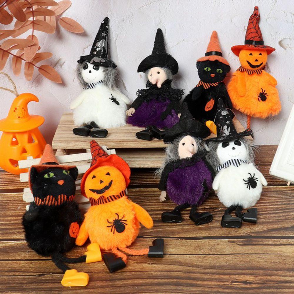 Móc Khóa Hình Bí Ngô Phù Thủy Và Chổi Nhồi Bông Trang Trí Halloween