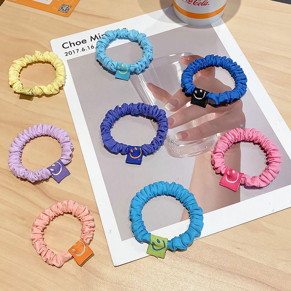 Dây Cột Tóc Co Giãn Bằng Vải Màu Sắc Ngọt Ngào In Họa Tiết Mặt Cười Xinh Xắn Cho Nữ
