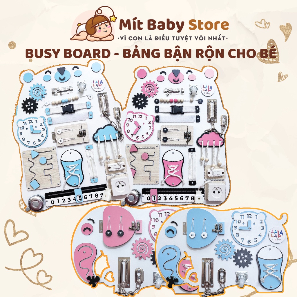 Busy board (6 mẫu bảng) - Bảng bận rộn chính hãng Lalala Baby, gỗ plywood cao cấp, chắc chắn