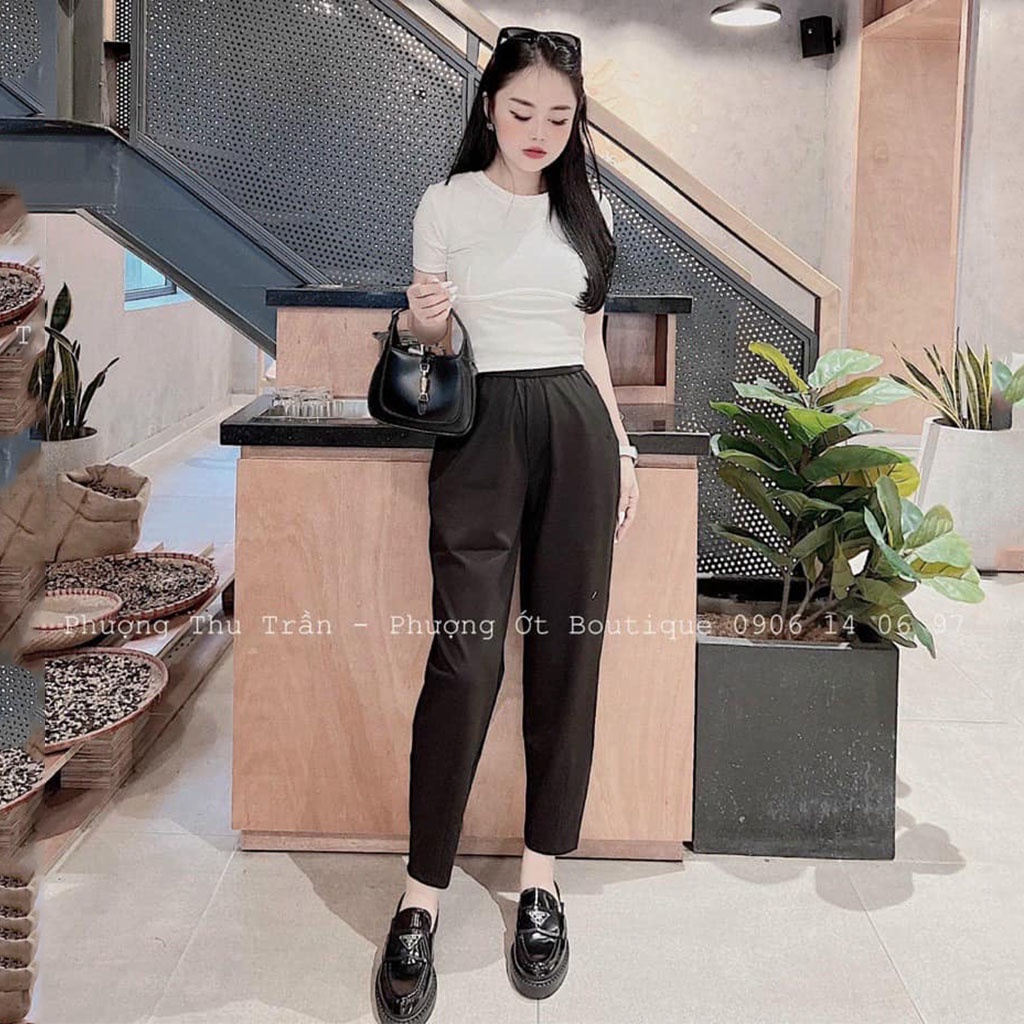 Quần baggy nữ lưng cao vải mềm mịn không nhăn có túi trước chuẩn form M114