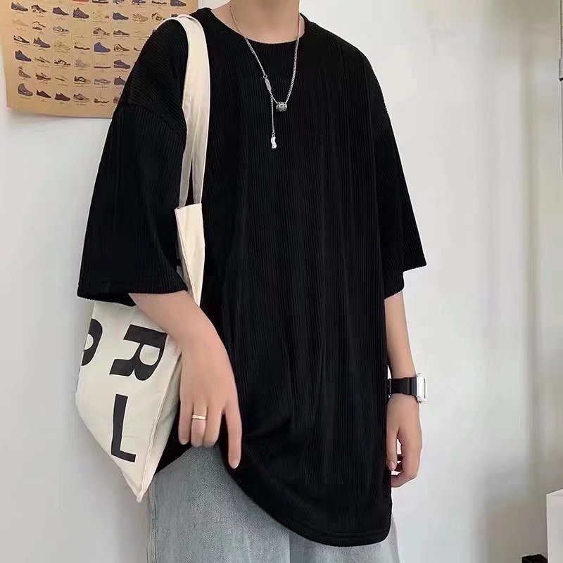 Áo Thun Tay Ngắn Dáng Rộng Màu Trơn Kẻ Sọc Thời Trang Hàn Quốc Cho Namáo simple unisex thun cổ tròn