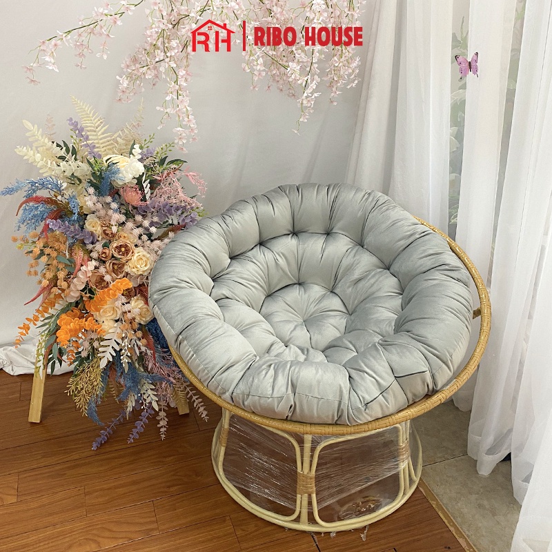 Ghế papasan RIBO HOUSE giả mây nhựa 100cm khung kim loại sơn tĩnh điện thư giãn trang trí phòng khách ban công RIBO186