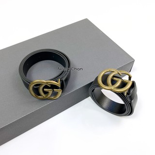 [I051] Thắt lưng da đen GG mặt nhám sần cho bé