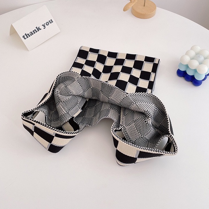 Túi Đeo Vai Đan Len Họa Tiết Sọc Caro Thời Trang Cho Nữ