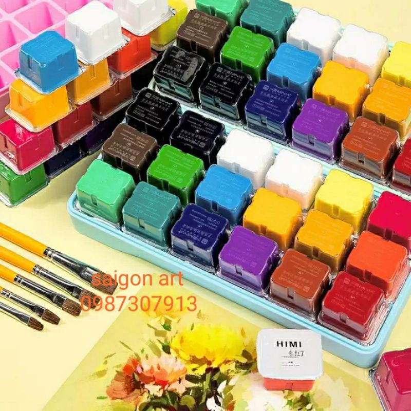 Set 24 MÀU VẼ GOUCHE, MÀU NƯỚC HIMI (30ml/Màu)Tặng 1 Bay Lấy Màu