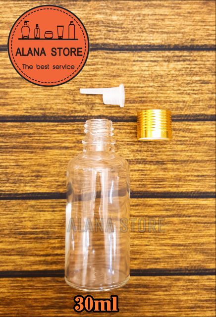 Lọ thủy tinh trong nắp tinh dầu nhôm vàng 30ml