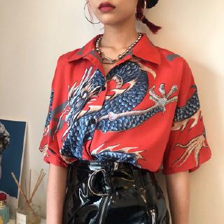 Áo sơ mi ngắn tay in họa tiết rồng phong cách Trung Hoa cổ điển cá tính dành cho cặp đôi