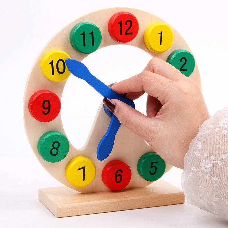Wooden clock digital color cognitive time alarm clock toy baby children's early education puzzle kindergarten teaching aids