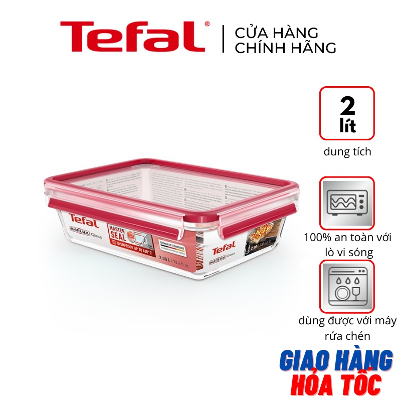 Hộp thủy tinh vuông Tefal Masterseal N1041112 - 2L - đỏ