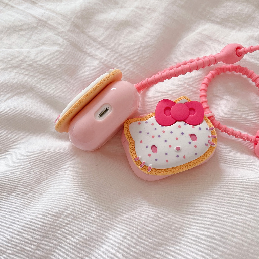 Vỏ Bảo Vệ Hộp Sạc Tai Nghe Không Dây Airpods 1 2 3 Pro Mềm Hình Bánh Quy hello kitty 3D