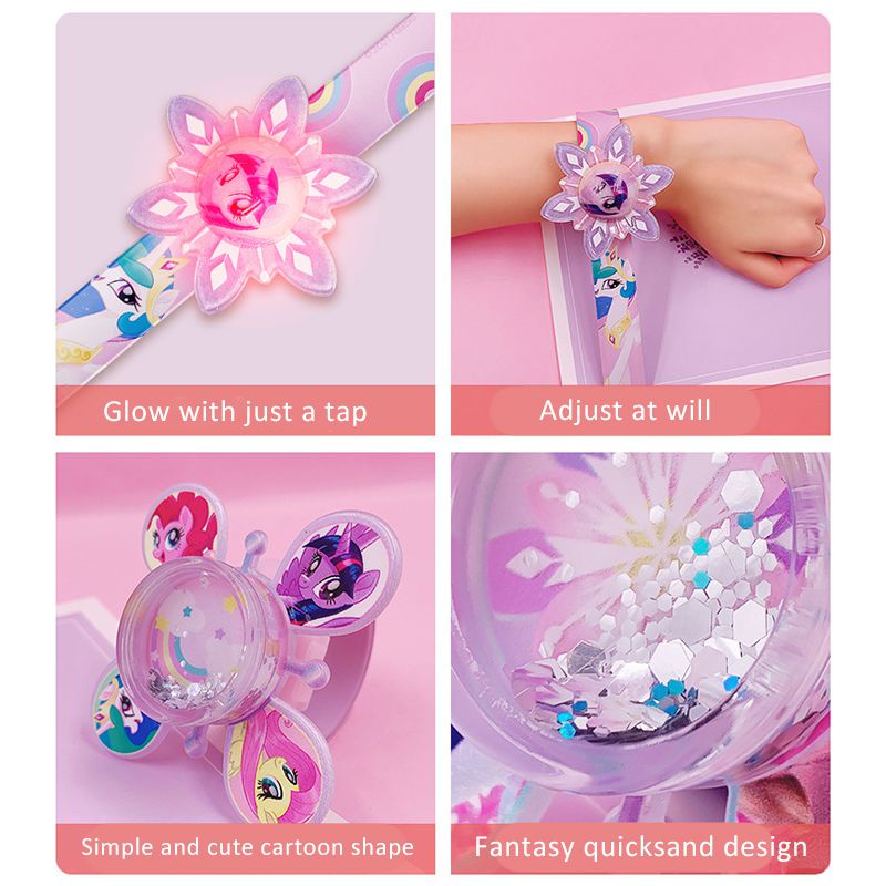New Anime My Little Pony Elsa Rotate Glowing Quicksand Kids Cartoon Hand Circle