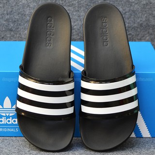 Dép Adidas Cloudfoam Sample 2018 màu đen bóng sọc trắng