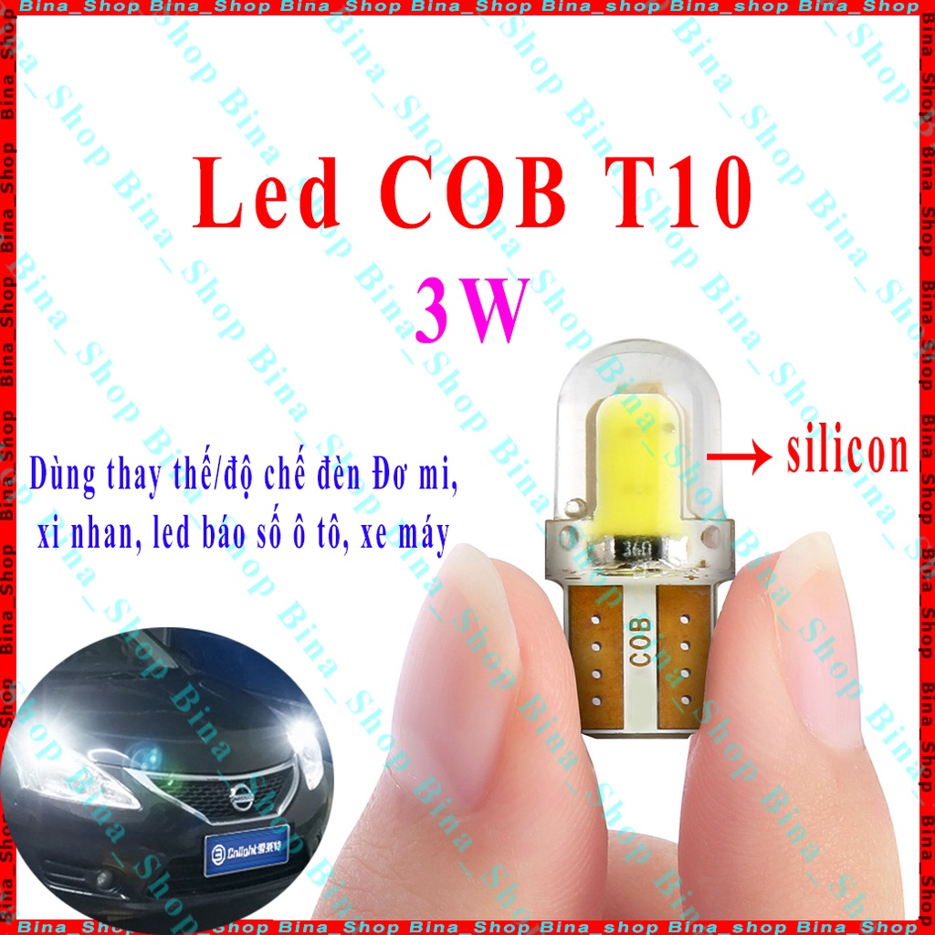 Đèn led silicon T10 3W 12V sáng trắng Led COB cho ô tô, xe máy