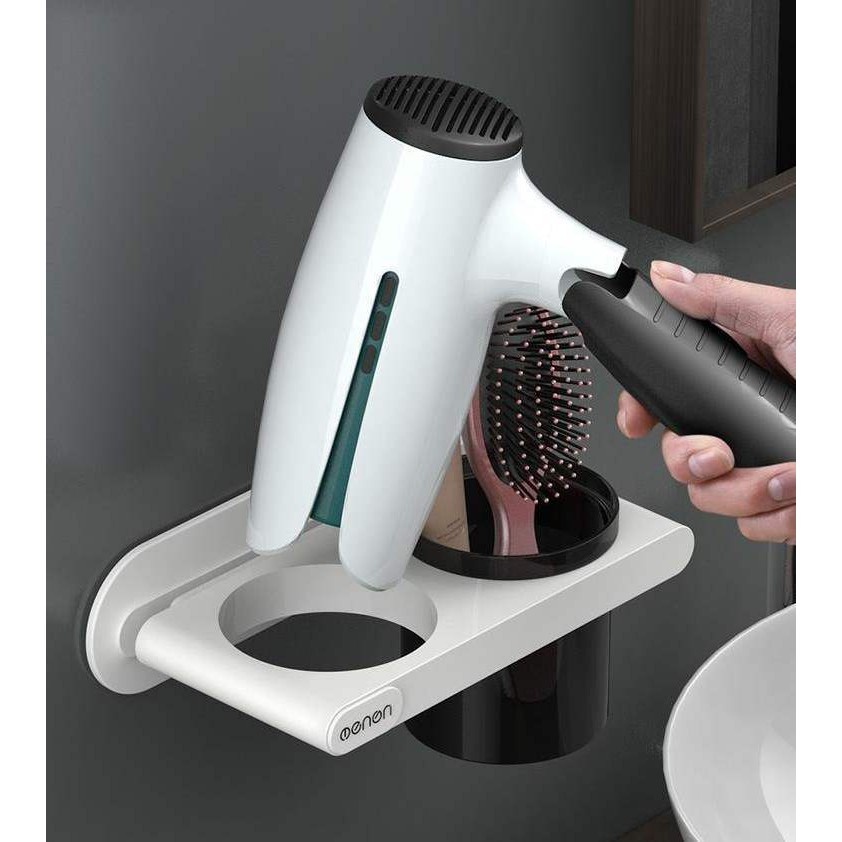 [FREESHIP] Giá treo máy sấy tóc kèm cốc để đổ nhà tắm chất liệu nhựa ABS dán tường - OE86