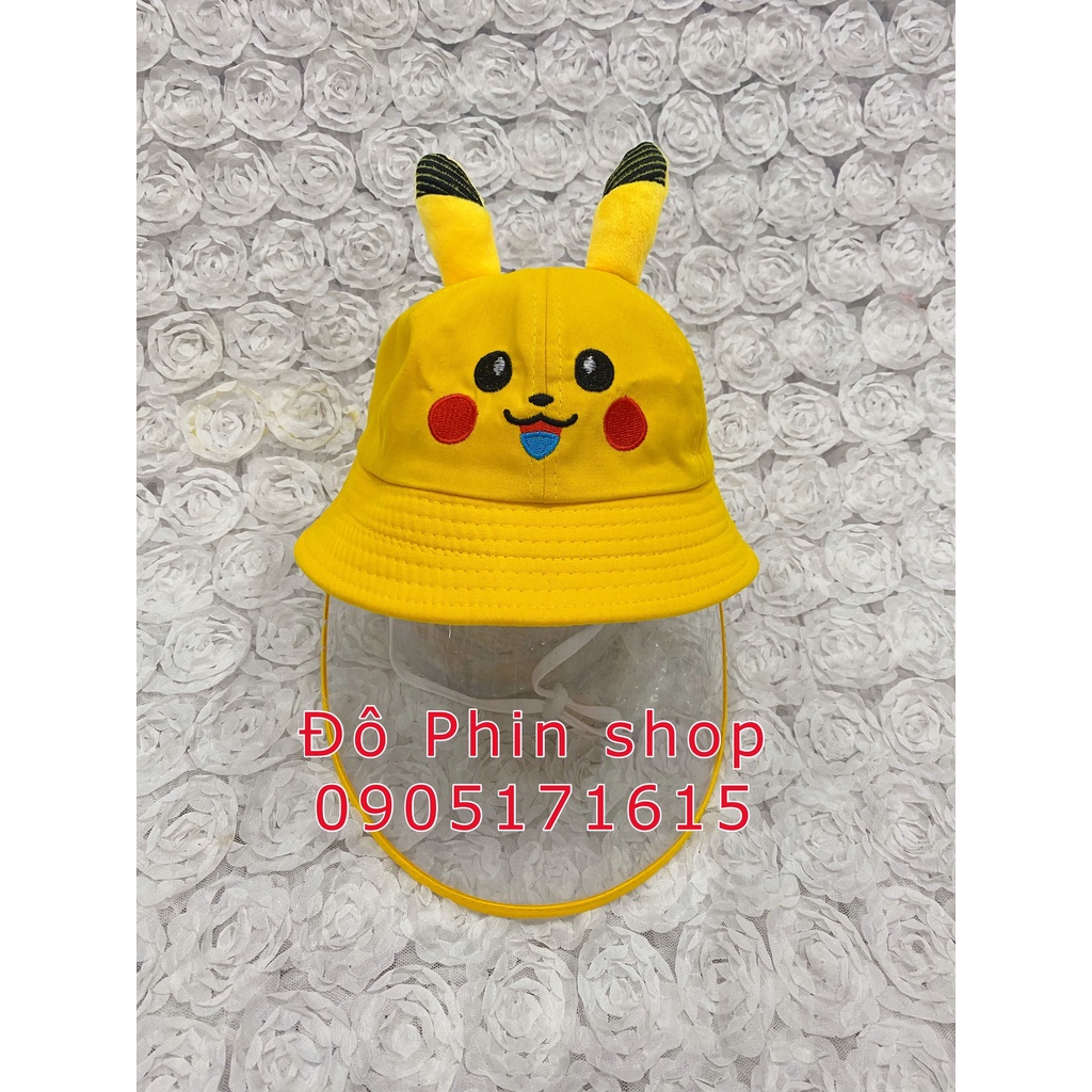 [Bé 3-7 tuổi] Mũ vành bucket Pikachu chống giọt bắn trẻ em, vòng đầu 52cm, tấm chắn có thể tháo rời, có dây quai nón