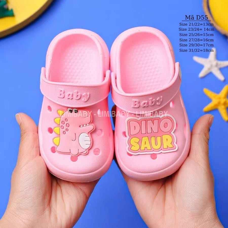 Dép sục cho bé gái màu hồng 1 - 5 tuổi dép cross có quai hậu họa tiết khủng long màu hồng dễ thương D55