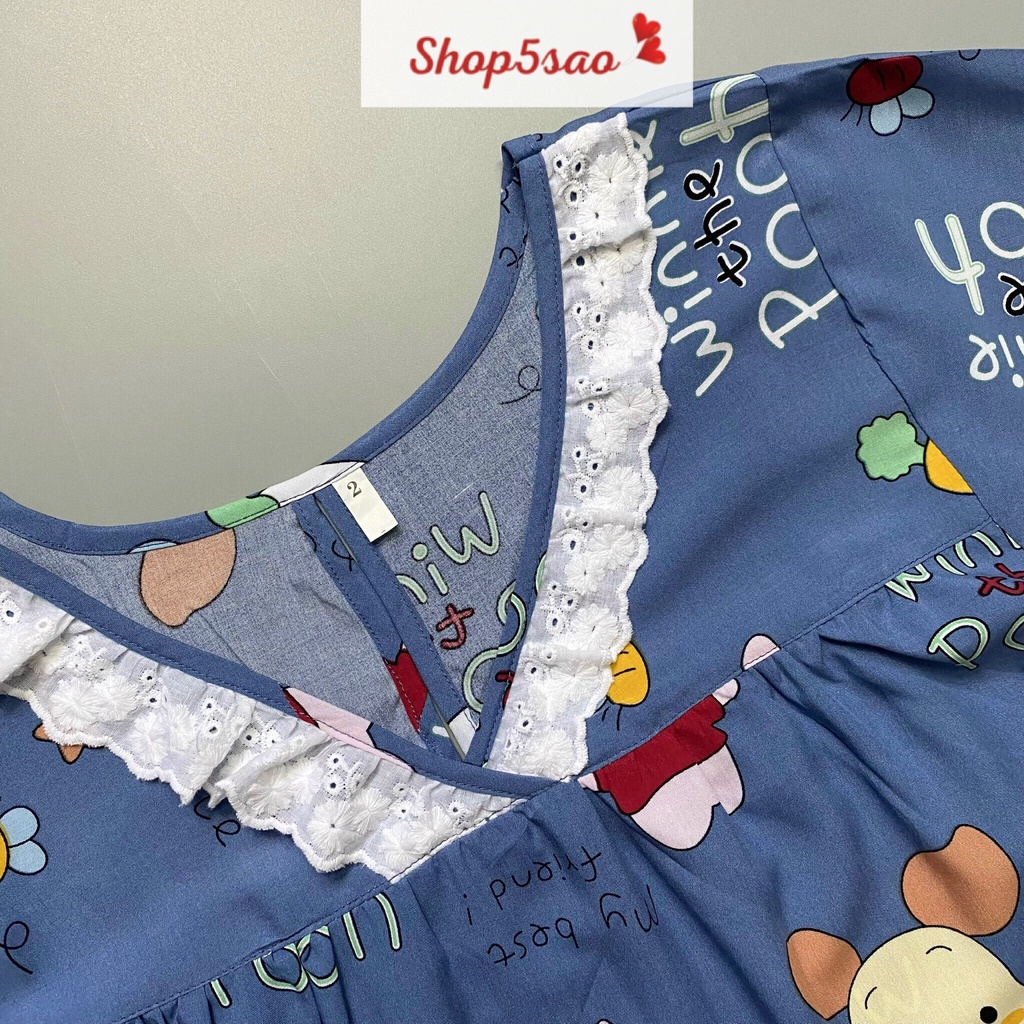 Đồ bộ lanh (tole) mặc nhà nữ SHOP5SAO quần dài áo tay ngắn phối ren (40-70kg)