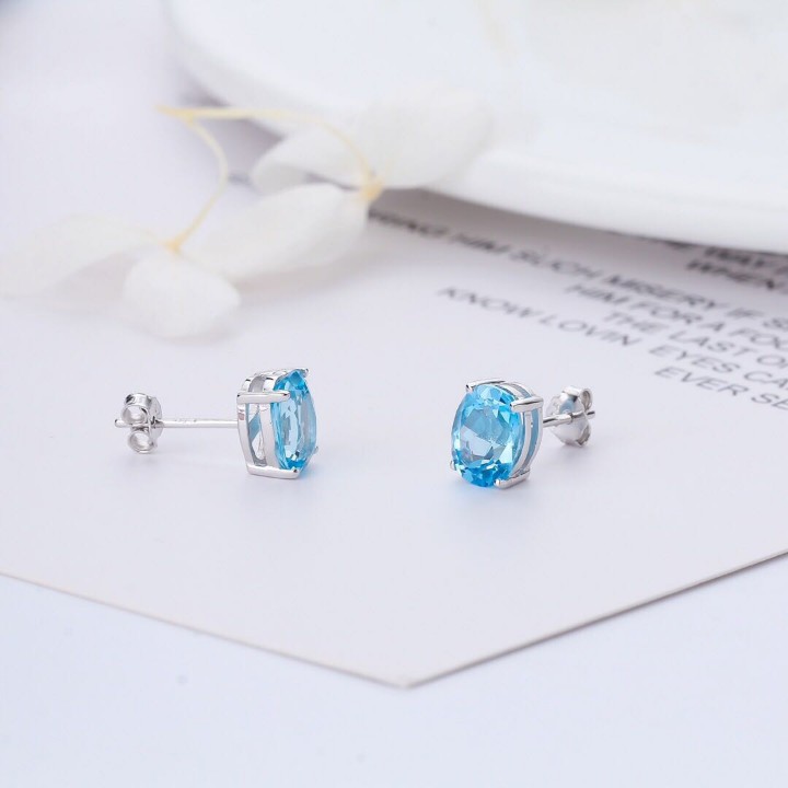 Khuyên Tai Bạc Nữ S925 Đá Xanh B1448 - Bảo ngọc Jewelry